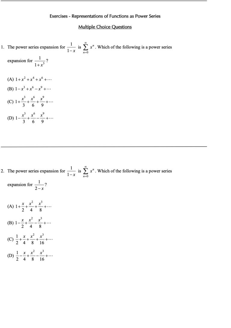 Representations of Functions as Power Series in Infinite Sequences and Series